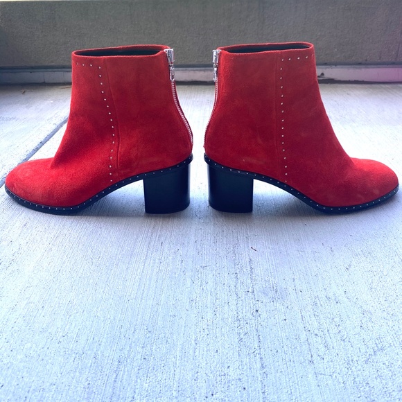 "Rag and Bone" red suede studded bootie. Please look at pics marks outside boot - Picture 2 of 4